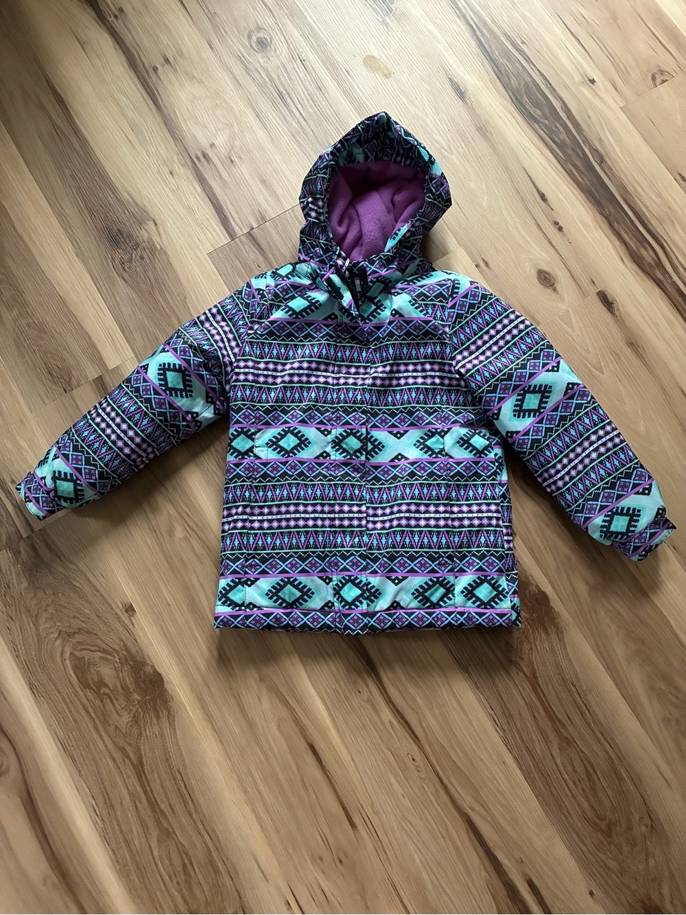 The Children's Place Girls Aztec Print Hooded Jacket - Teal, Purple, Black